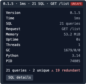 The expanded panel in unsafe mode, with the SQL summary and details button